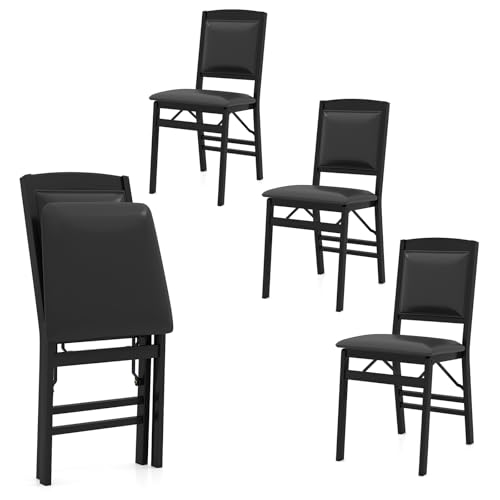 Image of Giantex Folding Dining Chairs Set of 4, Black Wood Kitchen Chair w /Padded Seat, Solid Wood Frame, Max Load 400 Lbs, No Assembly, Easy to Store Foldable Wooden Dining Chairs for Apartment, Small Space