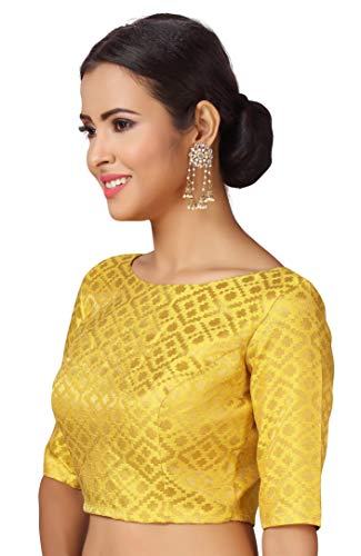 Image of Studio Shringaar Women's Readymade Brocade Elbow Length Sleeves Saree Blouse