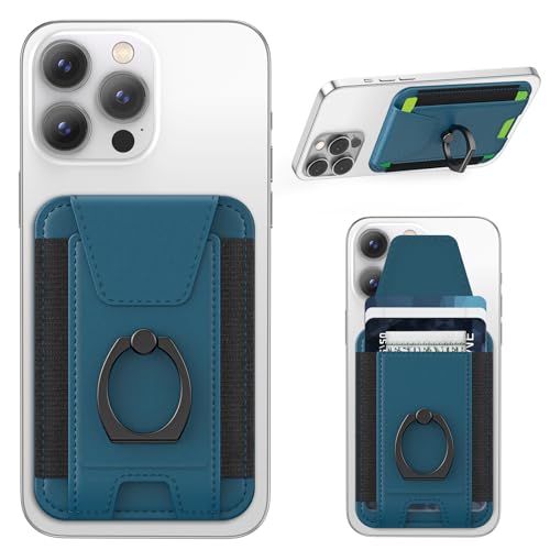 For Magsafe Wallet with Grip 6-Card Holder Stronger Magnetic Card Wallet Holder for iPhone 17/16/15 iPhone 14/13/12 Series Leather Magnetic Phone Wallet with Privacy Flap RFID Blocking Blue