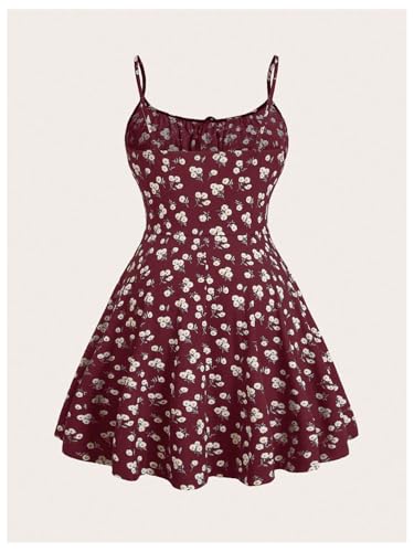 Image of Floerns Women's Plus Size Boho Floral Milkmaid Bow Tie Ruched Cami Summer Holiday Flowy Mini Dress