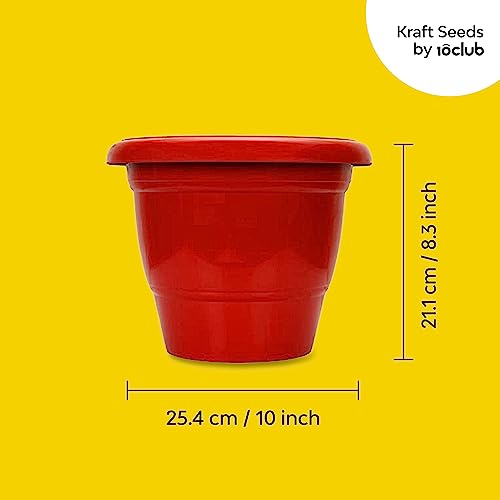Kraft Seeds Gamla Planter Pots With Bottom Plate Tray (12 Pcs, 8 Inch, Red) | Plant Pots for Home | Plant Containers | Indoor Outdoor Balcony Flower Pots | Drip Tray Pots | Plastic Pots With Plates