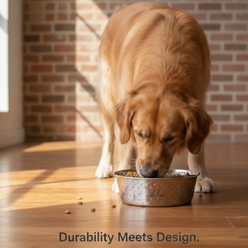 Image of Diamond Plated Anti-Skid Stainless Steel Water and Food Feeding Bowl for Large to Extra Large Dogs |Stainless Steel | Anti-Skid | Easy to Clean Pet Feeder - 4200ML