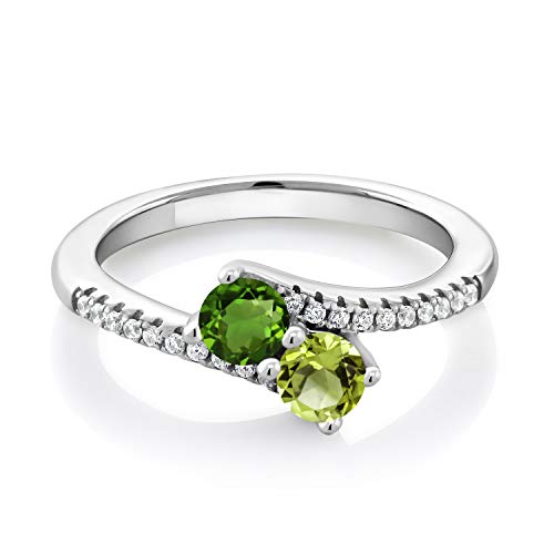 Gem Stone King Two-Stone Bypass Ring - Sterling Silver, 4mm Round Birthstone & Peridot, Sizes 5-9 - View #11