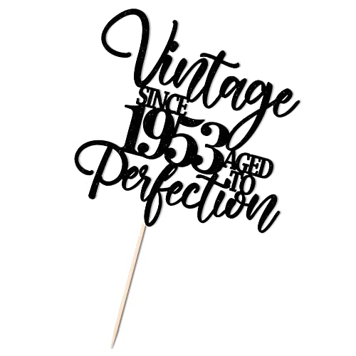 Kaoenla Vintage Since 1953 Aged To Perfection Cake Topper -Black Glitter Cake Topper-Celebrating 70Th Birthday/70Th Anniversary Party Decoration #TOP4