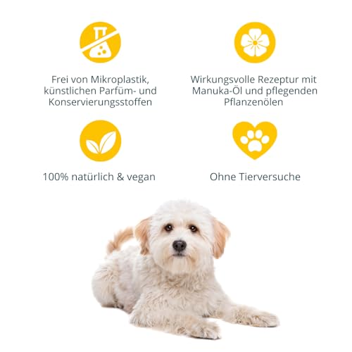 purapep Care Manuka-Öl Hundeseife – Natürliche Reinigung für glänzendes, kuscheliges Fell – Mit Manuka-Öl, Kokos-Öl & Oliven-Öl – Unterstützt empfindliche Haut und lindert Juckreiz – sehr ergiebig!