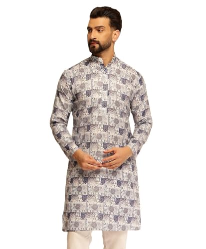 Image of SOJANYA (Since 1958 Men's Cotton Linen Geometric Print Long Kurta