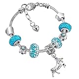 Pulsera con Dije de Cristal Brillante de Unicornio Set de Brazalete de Diamantes de Imitación con Tarjeta Caja de Regalo de Unicornio para Niña Dama (Lago Azul, 14 cm/ 5,5 Pulgadas)