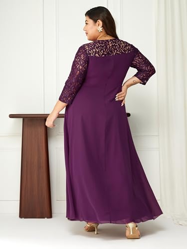 Image of Miss Chase A+ Women's Floral Printed Relaxed Fit V -Neck 3 /4Th Sleeve Georgette Maxi Dress