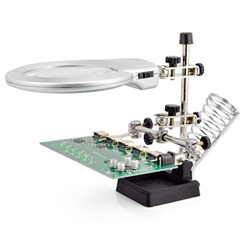 OLLGEN LED Soldering Station,Third Hand Soldering Solder Iron Stand with Alligator Clip,2X Main Lens 6X Accessory Lens,2 LED Lighting