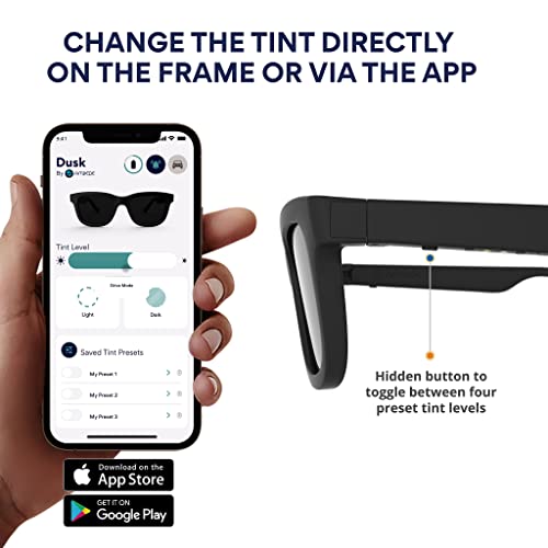 Ampere Dusk App-enabled Tint Adjustable Sunglasses, Smart Sunglasses with Open Ear Audio, Electrochromic, Polarized Lenses, Voice Assistant, Music, Calls (Black)