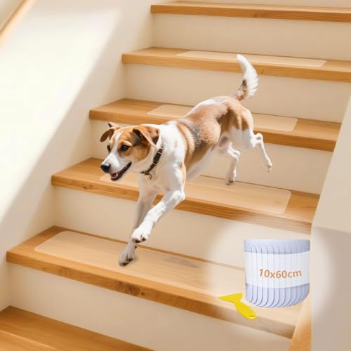 ROEOWENE 30PCS Alfombrillas Antideslizantes de Escalera Transparente Alfombras Peldaños de Escalera Madera Cinta Antideslizante Seguridad Tiras Antideslizantes Autoadhesivas para Suelo,Baldosas-10x60