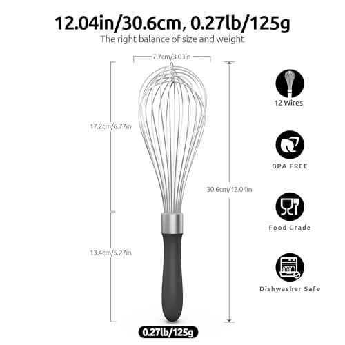 Image of U-Taste Wire Whisk for Cooking, 18 /10 Stainless Steel Balloon Wisk, L /Black