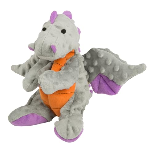 goDog Dragons Squeaky Plush Dog Toy with Chew Guard Technology Durable Fabric & Squeaker for Active Play Gray Large