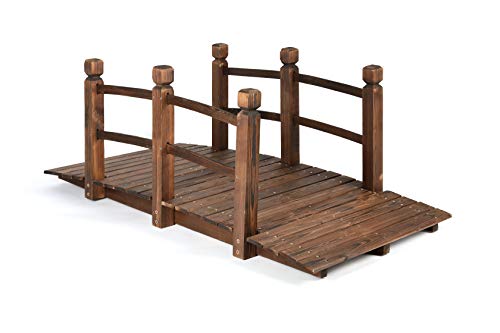 HYNAWIN Garden Bridge,Wood Arc Bridge with Rails for outside-5FT Length(Brown),Classic Decoration for Landscaping Backyard Creek Pond or Farm