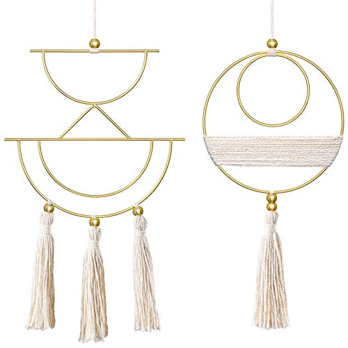 Mkono Makramee Wandbehang 2er set Boho Deko mit Gold Metallring Wanddeko Kleine für Schlafzimmer Wohnzimmer Kinderzimmer Wohnkultur Ornament 32x19cm und 29x15cm Cover