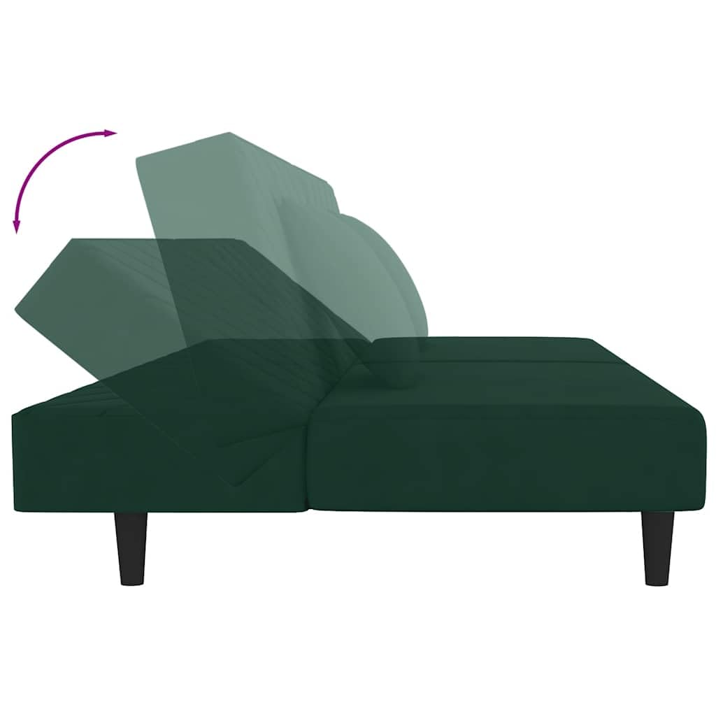 Sofá cama de 2 plazas con 2 cojines de terciopelo verde oscuro, sofá convertible en cama doble con marco de madera, versátil para sala de estar, cine en casa, oficina