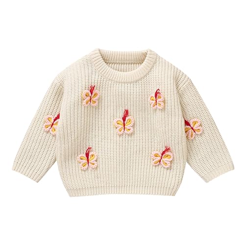 RNTOP Baby Girls Boys Knit Sweater Pullover Toddler Long Sleeve Blouse Jumper Butterfly (Beige, 12-18 Months)