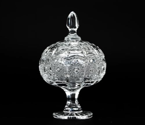 Bombonera de cristal con tapa de 26cm Caja de Caramelo Tarro de Almacenamiento Transparente, Azúcar Bowl, Regalo para Boda/Buffet/Galleta/Joyero/Algodón/Hisopo Øcm