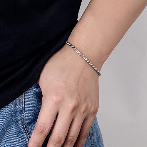 H&Beautimer 925 Sterling Silver Solid Bracelet 0.12'' Singapore Twisted Chain Bracelet Men Women Jewelry Original Silver Bracelets 6.3-6.7-7-7.5-8-8.5-9'' Jewelry Italian Handmade3