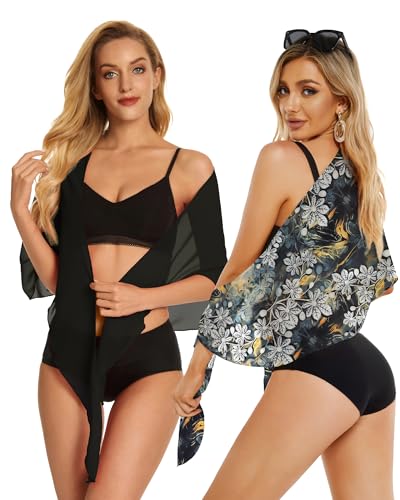 Image of CHICGAL 2 Pieces Women Beach Sarong Bathing Suit Wrap Skirt Sheer Bikini Swimsuit Cover Ups for Swimwear