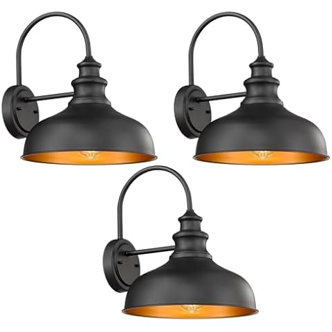 Bestshared Farmhouse Wall Sconces, Outdoor Barn Wall Lights, Outdoor Gooseneck Barn Light,Exterior Wall Lighting Fixture, Outdoor Wall Mounted Lights, Industrial Wall Lantern(Black, 3 Pack) Cover