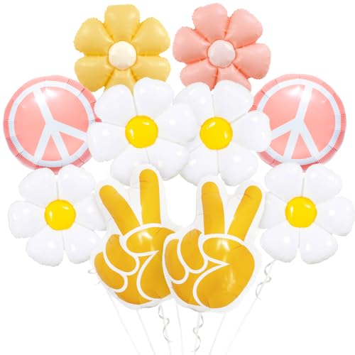 Image of Two Groovy Hippie Peace Sign Daisy Flower Wildflower Balloons Boho Theme Decor One Groovy Baby 5 Five Is a Vibe Birthday 70s Retro Peace Out Single Digits Young Wild And Three Party Decorations Girl