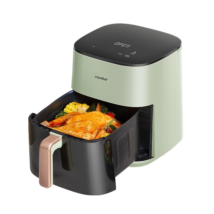 Comfee CAD-75PG00B1 - Air Fryer 7.5L capacity 1525W 10 One-touch smart menus X Cyclone Air Technology non-stick pan and removable tray sage green colour