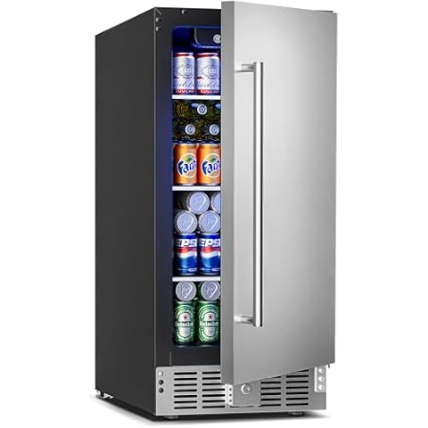 Feelfunn 15 Inch Undercounter Beverage Refrigerator - 126 Cans Beverage Fridge with Stainless Steel Door for Beer Wine Soda - Built-in or Freestanding Wine Cooler for Home Kitchen Bar Outdoor Cover