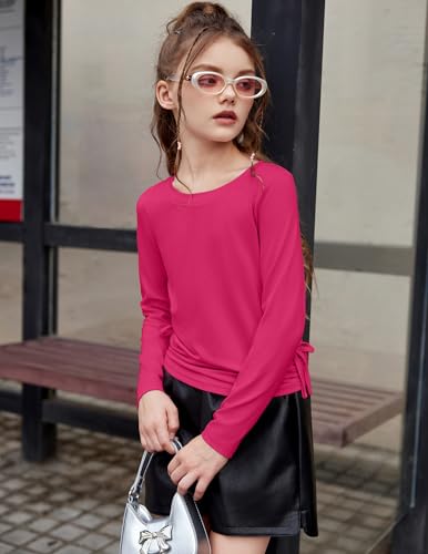 Image of Arshiner Girls Long Sleeve Shirts Ruched Knot Side Tunic Blouse Tee Tops