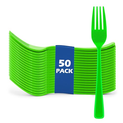ZLMTZDJD 50 PCS Plastic Forks Set - Premium Heavy Duty Forks - Forks Disposable for Parties Picnics Weddings Engagements and Special Events (green)