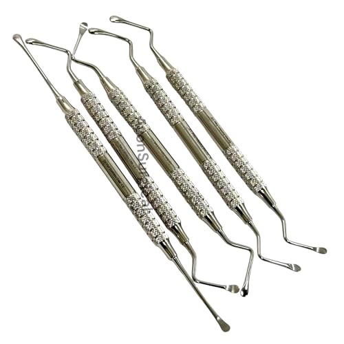Lucas Dental Bone Curettes, Double-Ended, Non-Serrated & Lightweight Hollow Handle Set of 5 Pieces with Storage Case - Premium German Stainless Steel Dental Instruments