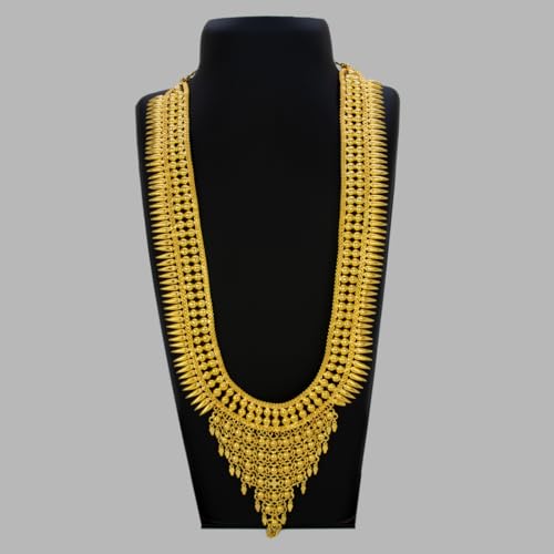 Image of Kollam Supreme Gold Plated Brass Broad Pichimottu /Jasmine Elakkathali Long Chain Necklace, Pack of 1