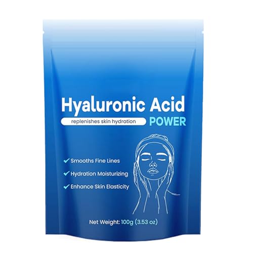 Polvo de ácido hialurónico, refuerzo de hidratación de la piel, fórmula de grado cosmético en polvo reductor de manchas, retención de humedad profunda, textura fina soluble en agua, 100 g, d i y cuida