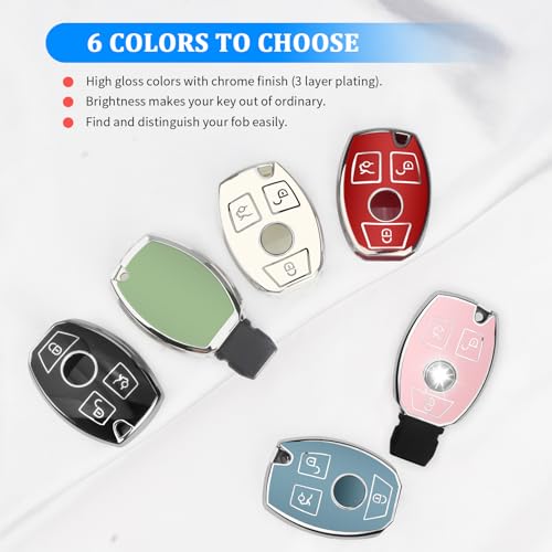 Image of QBUC for Mercedes Benz Key Fob Cover with Keychain (Blue)