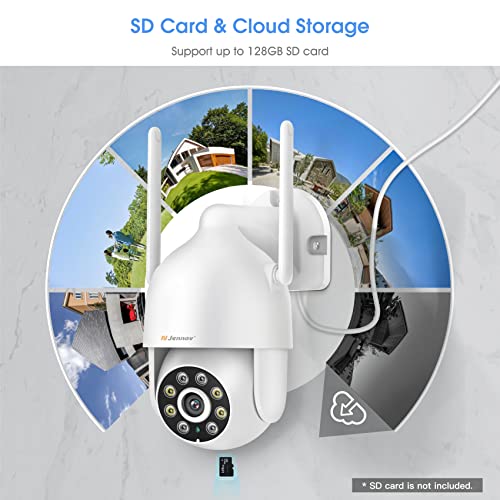 jennov caméra surveillance wifi extérieure sans fil, 2k caméra de sécurité extérieure pan/tilt vue à 360°avec vision nocturne,détection de mouvement,audio bidirectionnel, Étanche ip66, blanc