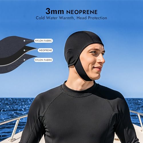 Dizokizo Neoprene Diving Hood for Men Women, Thermal Wetsuit Hood Swim Cap with Chin Straps, 3mm Diving Headgear Surfing Head Cover for Water Sports Scuba Snorkeling Kayaking Sailing (M)