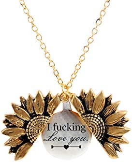 SLOONG You are My Sunshine Inspiring Engraved Necklace Memorial hidden message Sunflower Locket Necklace (I f*cking love you arrow)