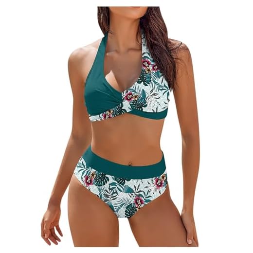 2025 Maillot De Bain Femme 2 Pieces Gainant Ventre Plat Ensemble De Bikini Taille Haute Maillots Deux PièCes Push Up Rembourré Maillot de Bain de Plage à Imprimé Hawaïen, Vert foncé, M
