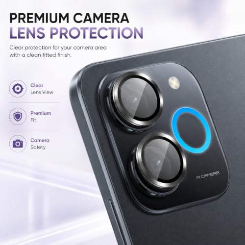 Image of FIRST MART Black Camera Ring Guard Protector for Realme P4 Lite | Tempered Glass with Metal Alloy Rings, HD Clear, Scratch Resistant, Case-Friendly | Pack of 1