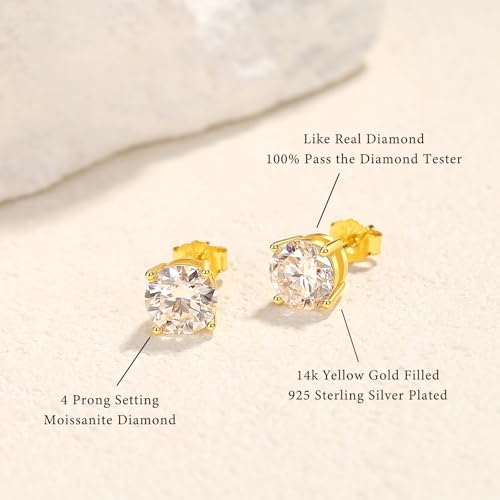 Moissanite Stud Earrings for Women 14k Gold Plated and 925 Sterling Silver Plated Earrings 1/2/3ct Moissanite Earrings Jewelry Gifts for Women Men4