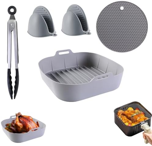 Kit De Silicone Para Air Fryer Conjunto Completo Com Assadeira Antiaderente, Alça, Escova, Luva, Panela De Silicone e Acessórios Para Cozimento