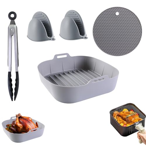 Kit De Silicone Para Air Fryer Conjunto Completo Com Assadeira Antiaderente, Alça, Escova, Luva, Panela De Silicone e Acessórios Para Cozimento