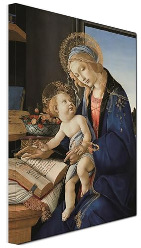 Quadro stampa su tela - Riproduzione La Madonna del libro di Sandro Botticelli - Quadro in tela opere d'arte pittori famosi per Soggiorno, salotto e Camera da Letto - Telaio in legno - 30X20 CM