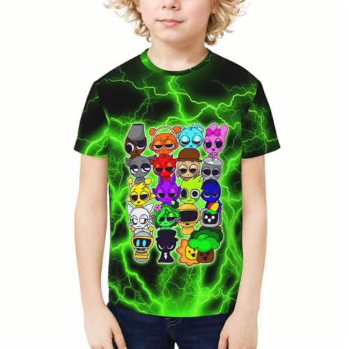 Boys Girls Short Sleeve T Shirts Crewneck Fashion Graphic 3D Printed Novelty Tops Small (US, Age, 8 Years, 10 Years, Green)