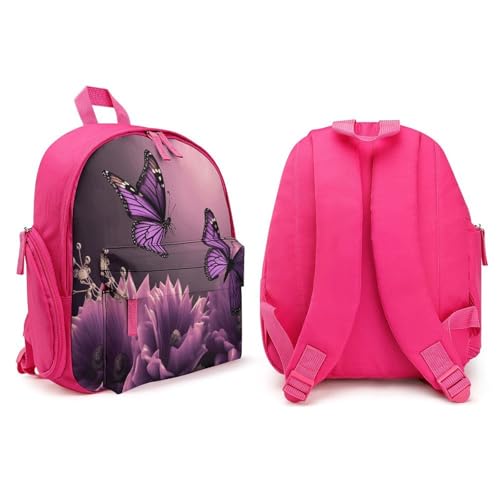3D Flowers And Purple Butterfly Mini Backpack Light Weight Small Travel Backpack Shopping Travel Daypack4