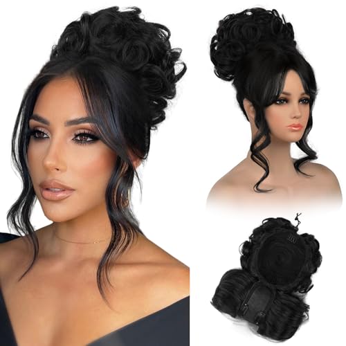 REECHO Messy Bun Hair Piece with Bangs - 2-in-1 Hair Bun Hairpieces...