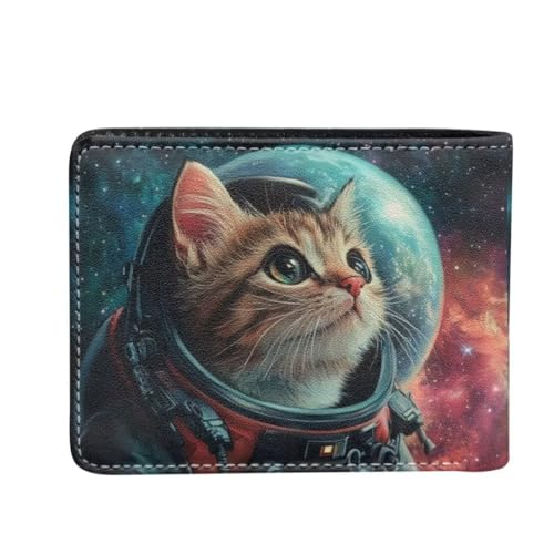 Image of Coldinair Astronaut Cat Boys Wallet for Kids and Teenager,Stellar Small RFID Bifold Wallets Bi-fold PU Leather Wallet Credit Id Card Cash Holder for Teen Boys