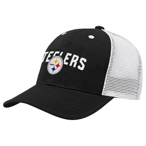 NFL Kids Youth 8-20 Official Primary Logo Wordmark Pre-Curved Mesh Trucker Snapback Hat Cap - One Size (US, Alpha, One Size, Pittsburgh Steelers - Black, Pittsburgh Steelers)