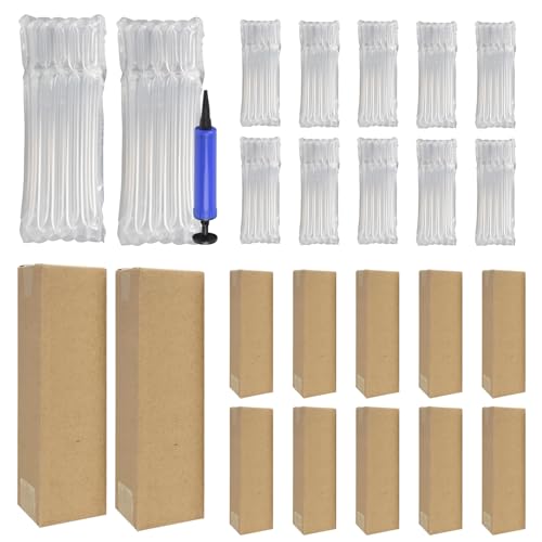 10 piezas Protector de botella de vino y 10 piezas Caja de envío de vino con Bomba de aire Embalaje inflable para embalaje y transporte seguro de botellas de vidrio