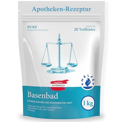 HELFE® Basenbad (1kg) - Basisches Badesalz für Entgiftung, Entsäuerung & Hautpflege - Badezusatz für Vollbad, Fußbad, Sitzbad oder basische Wickel